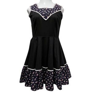 Kate Schorer Vintage Sleeveless Square Dancing Dress, Black Floral, M/L
